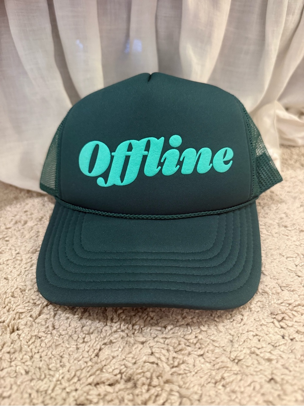 Green Trucker Hat with 'Offline' Script